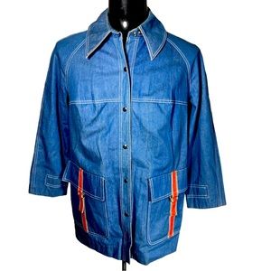 Stylish Blue Military Field Jacket with Orange Accents